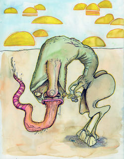 collective feelings of dull dread physically manifest into a single sentient figure in a desolate en