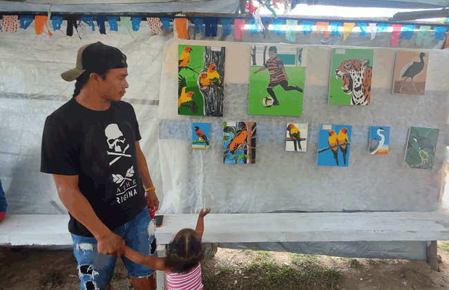 Parakeet Ranger People and Parrots Celebrate Food Abundance Together