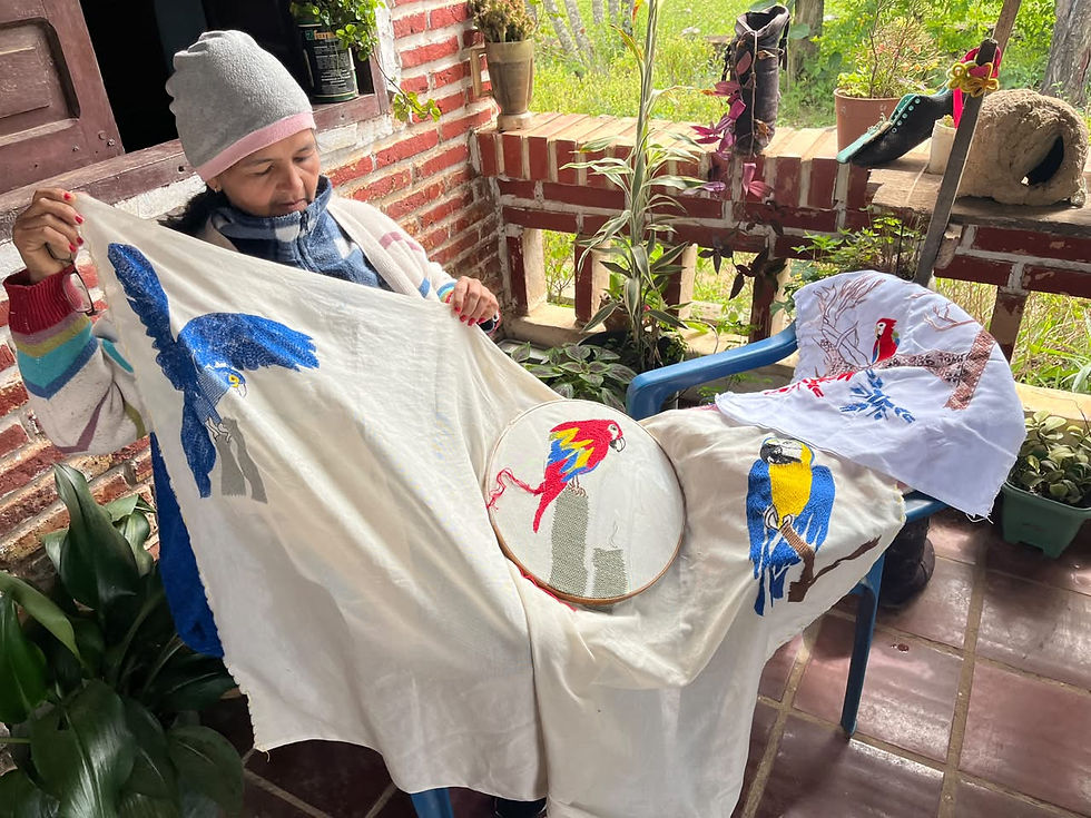 One of the Miniprojects in Paraguay consisted of producing traditional embroidery art pieces to promote parrot awareness and conservaiton.