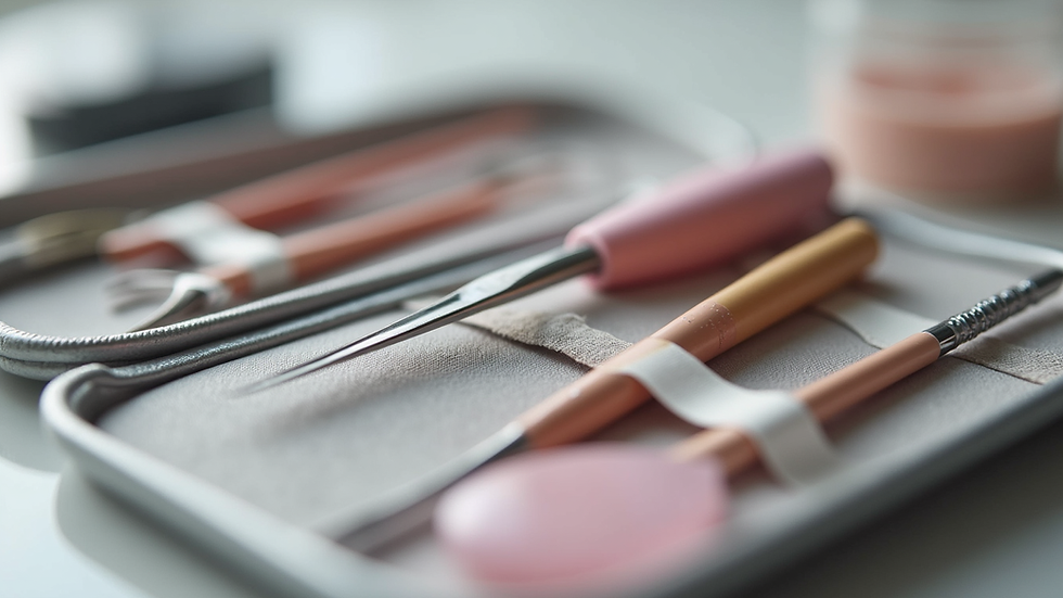 Close-up view of a nail care kit with various tools