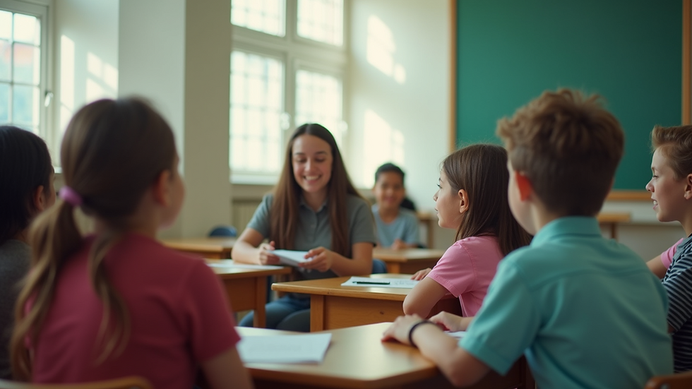 Eye-level view of a classroom with children sitting in a circle