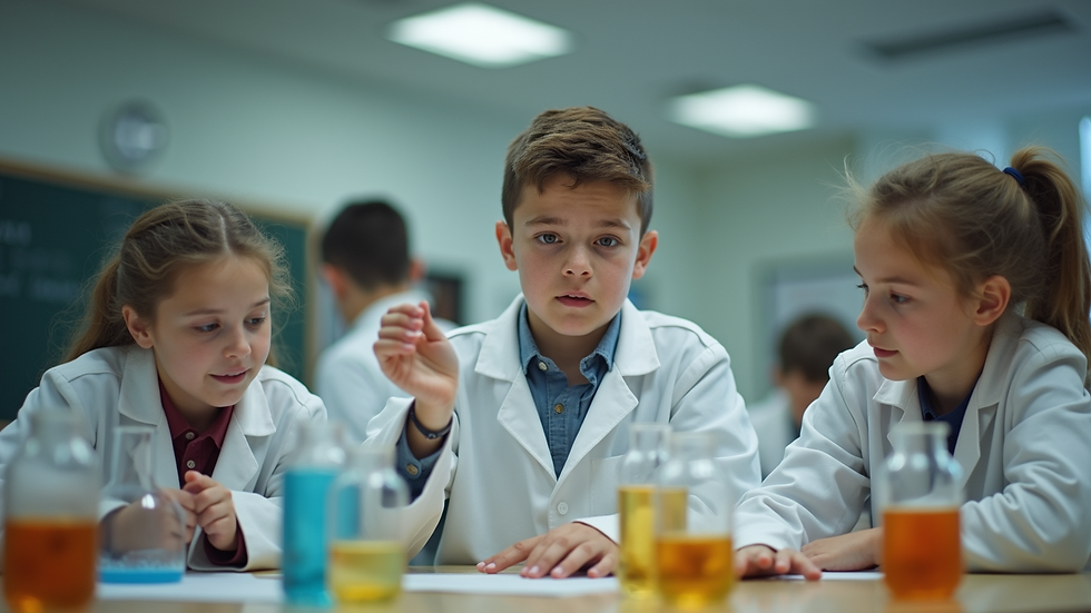 Eye-level view of a classroom filled with students conducting a science experiment