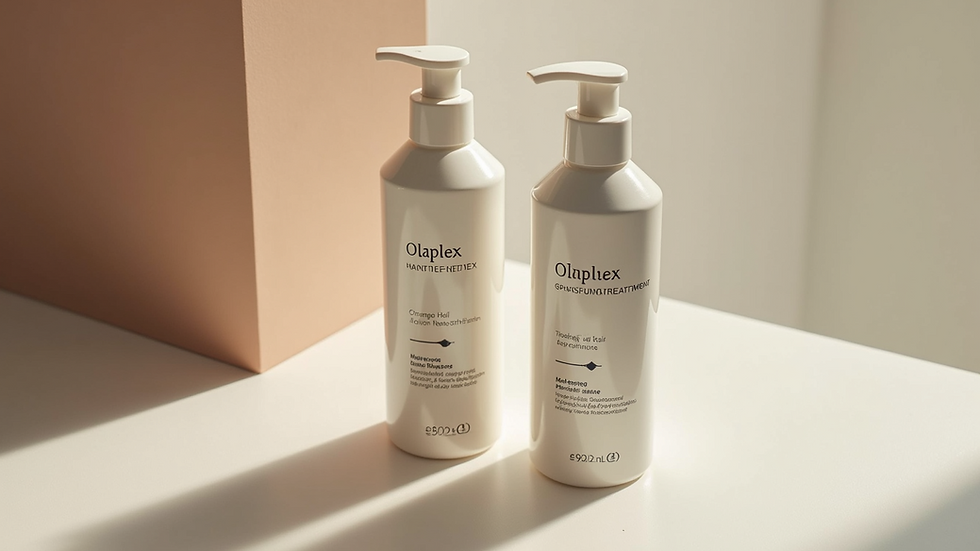 High angle view of bottles of Olaplex hair treatment