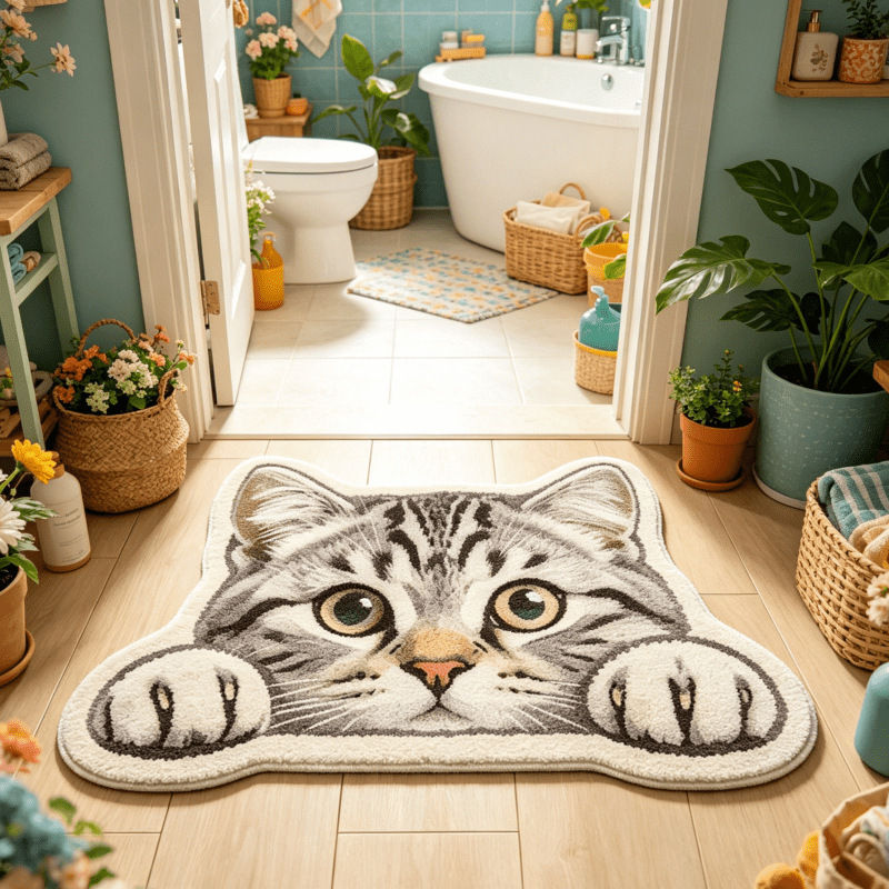 Thumbnail: Diatomaceous Earth Floor Mat with Sleeping Cat Design