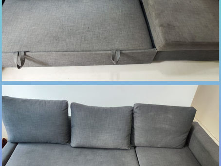 Before and after image of sofa cleaning services