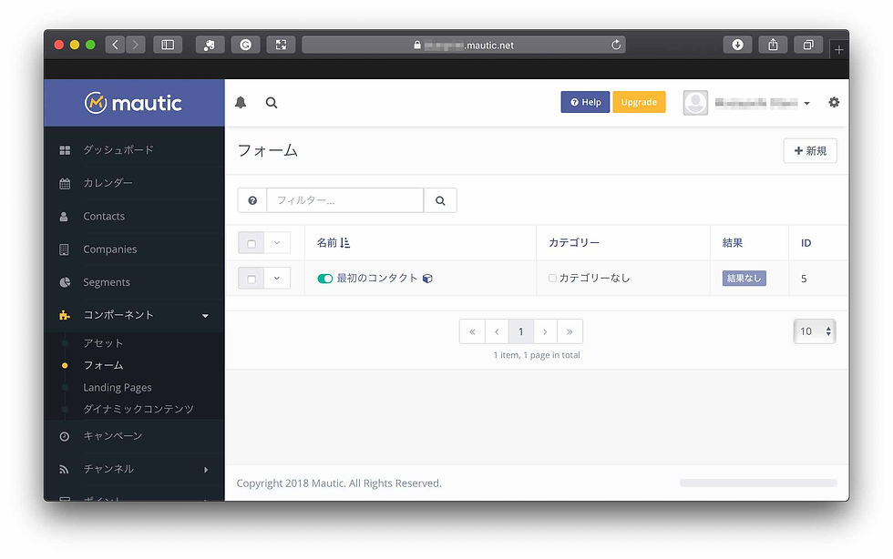 Mauticのフォームを作成後のフォーム画面