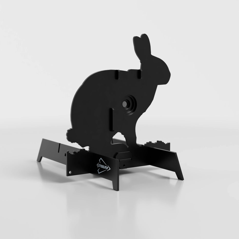 Realistic rabbit silhouette field target for airgun shooting with changeable hit zone size made by Steelfly