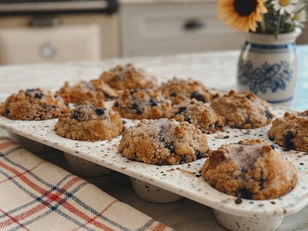 Healthy Whole Wheat (Freshly Milled Flour) Sourdough Discard Blueberry Streusel Muffins