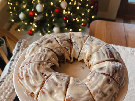 Orange Cinnamon Swirl Sourdough Twisted Wreath with Cream Cheese Frosting