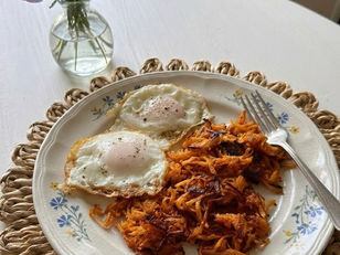 Crispy Sweet Potato Hashbrowns with Coconut Oil