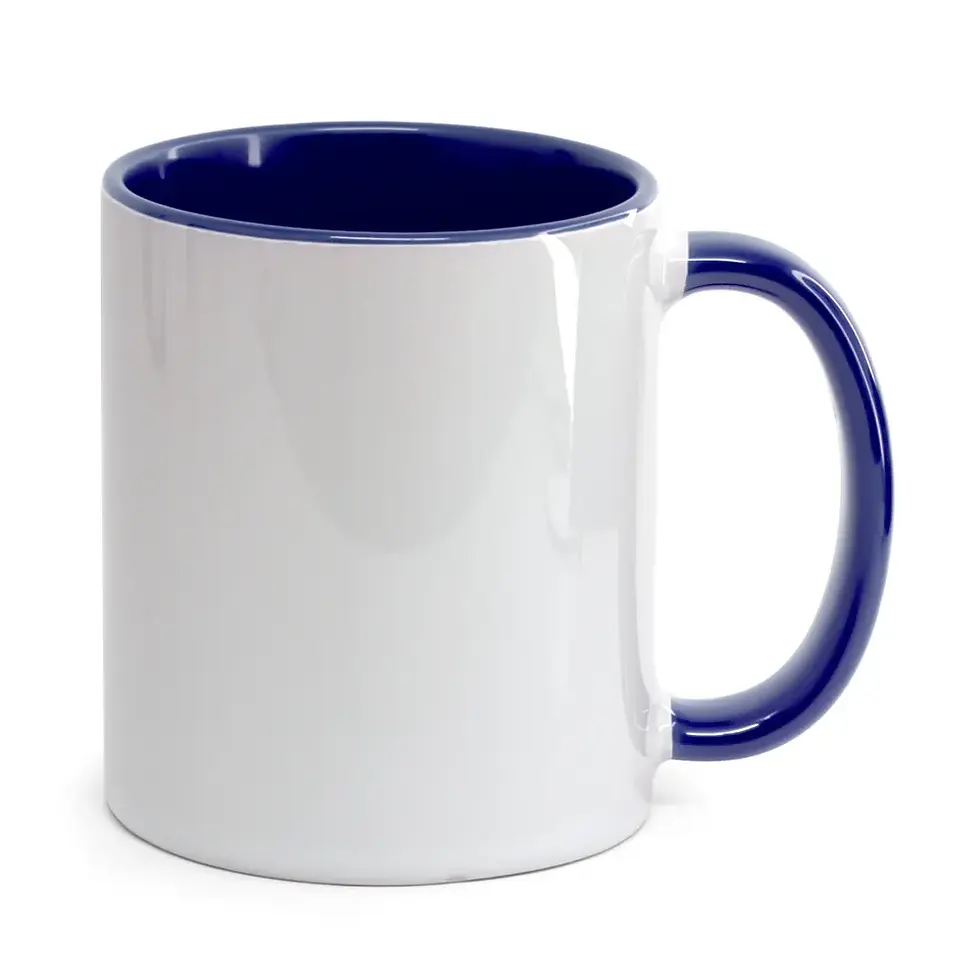 Miniatura: Caneca  de Cerâmica Branca com Alça e Interior coloridos - 325ml