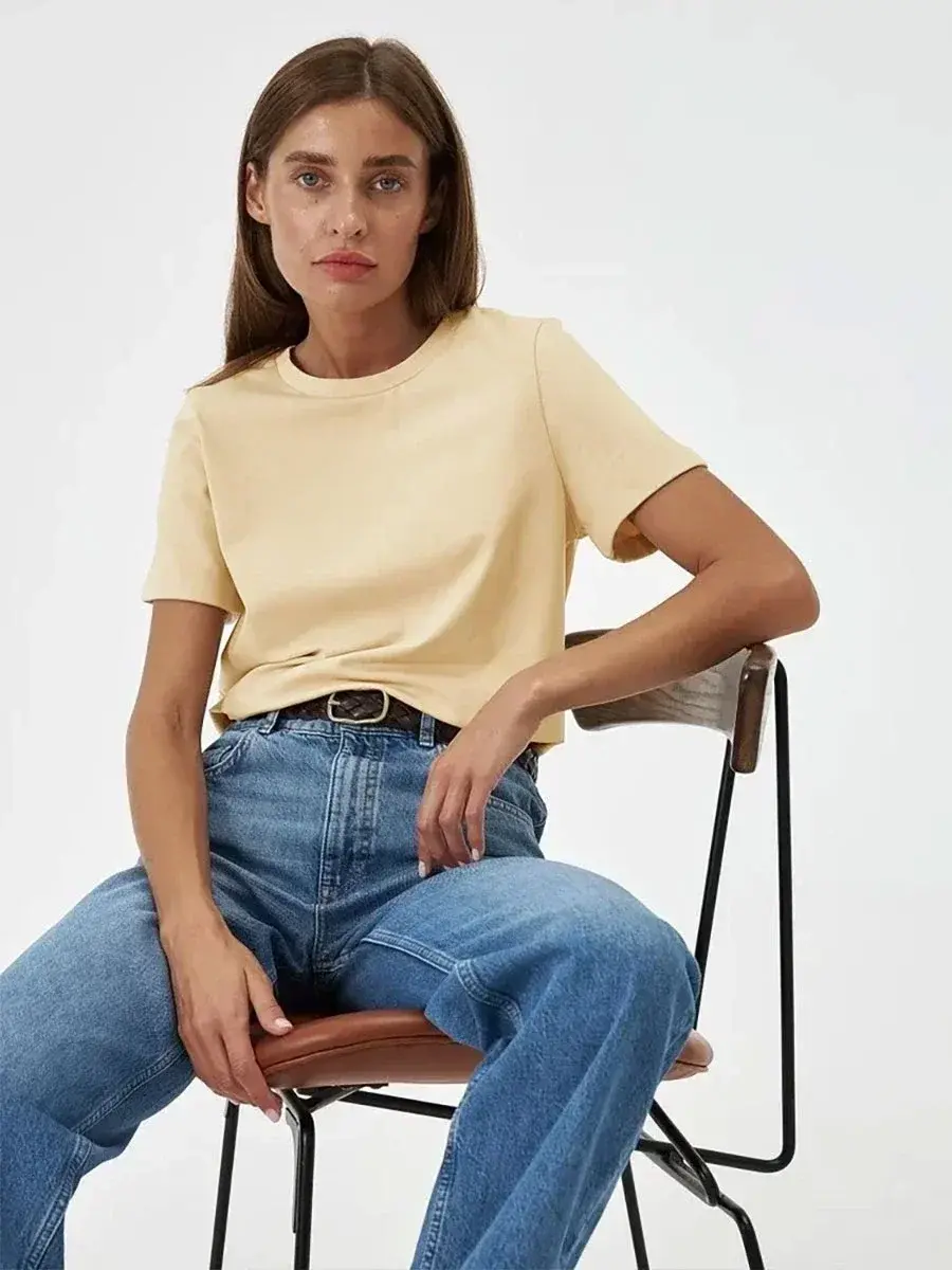 Thumbnail: Bornladies Summer 100% Cotton Women's T-Shirt Bottoming Basic Fashionable Solid