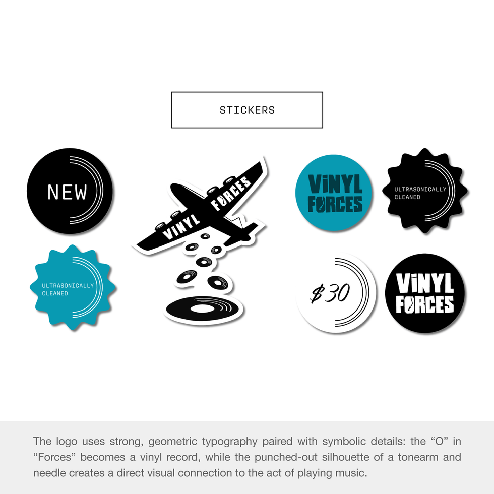 Color palette and business card design for Vinyl Forces record reseller