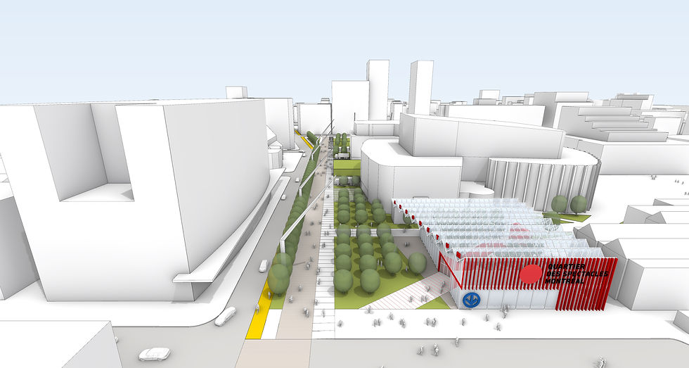 Vue aérienne dans l'axe du Boulevard Maisonneuve Ouest