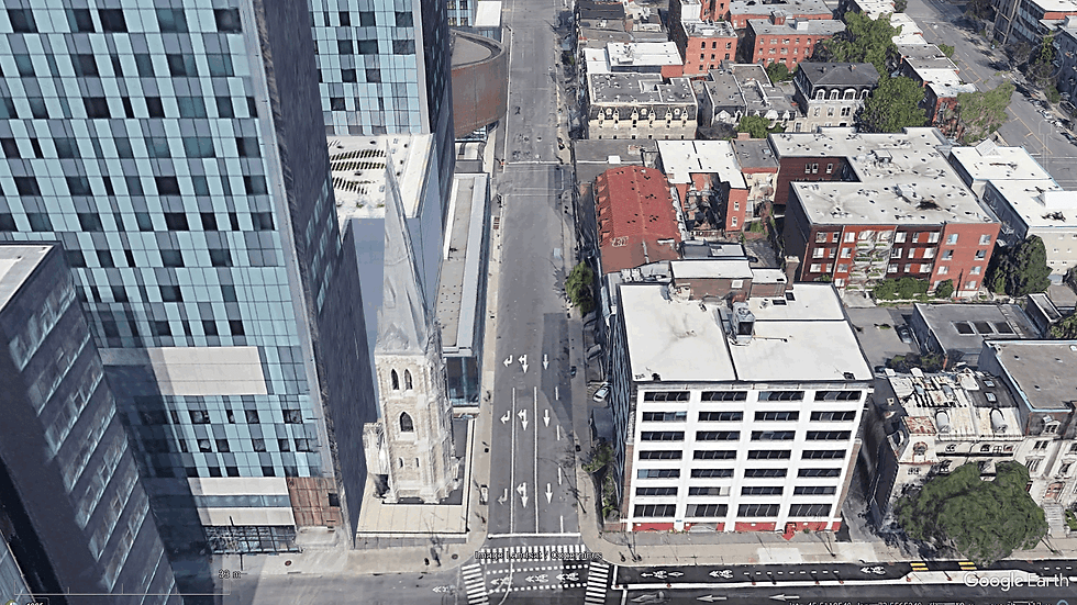 Vue aérienne du croisement Viger et CHUM