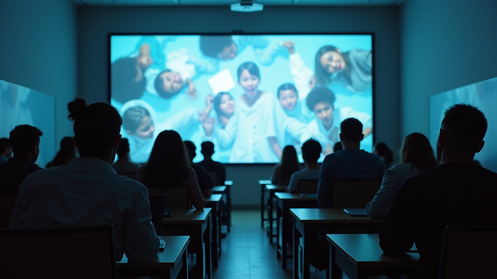 Eye-level view of a classroom with students engaged in a projection mapping workshop