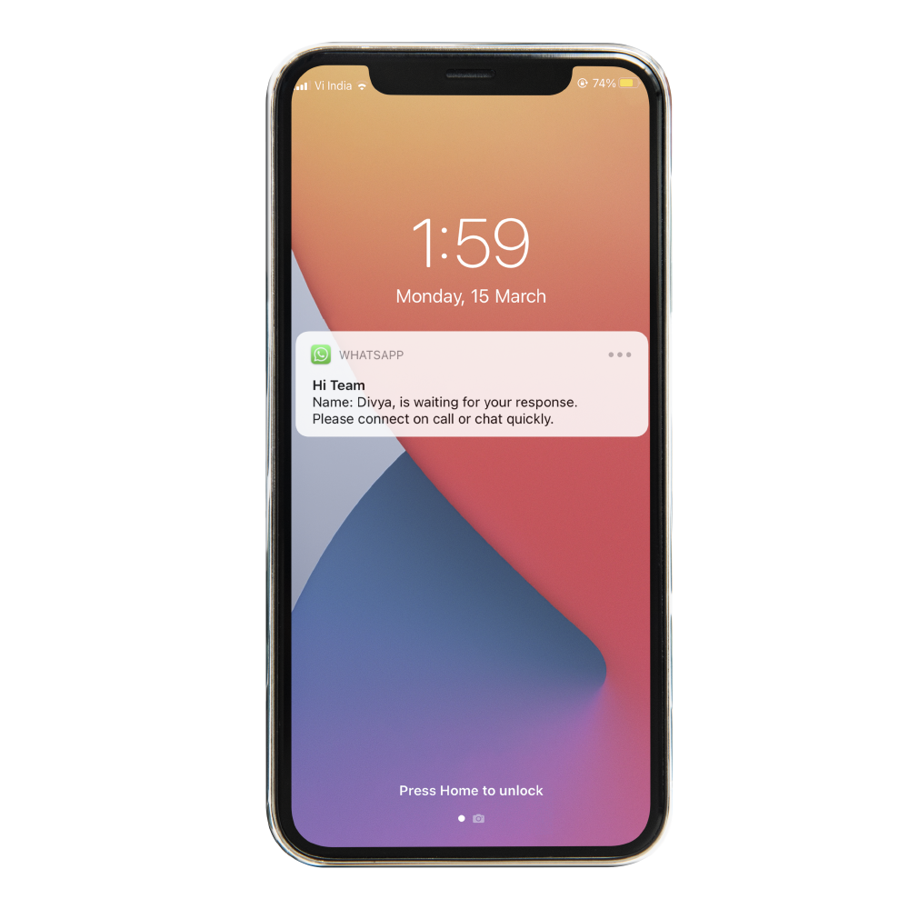A smart phone showing Instant Lead alert