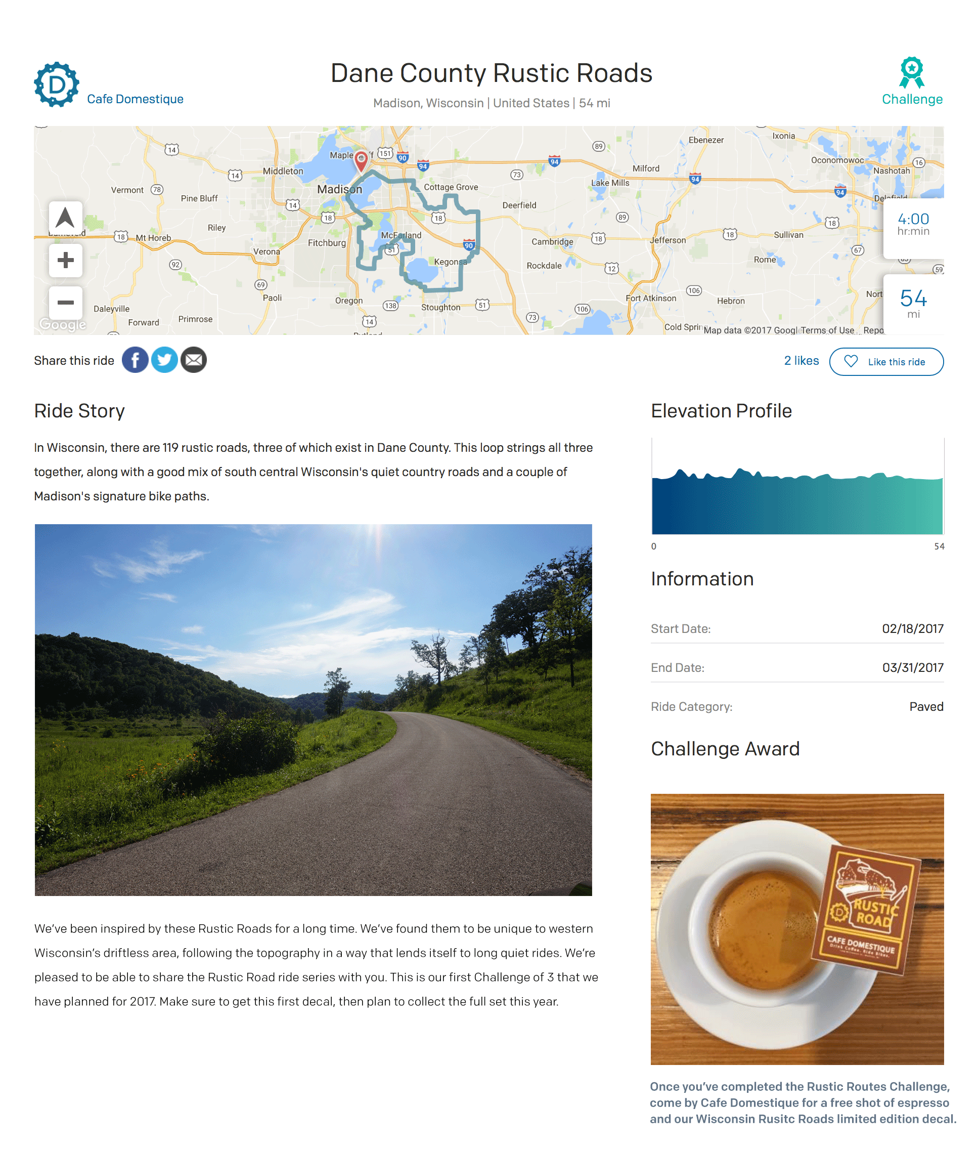 The blackriver Challenge feature for cyclists