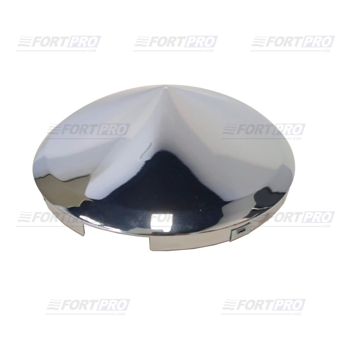 Fortpro Pointed Chrome Front Hub Cap 4 Notch Cut Out 8-23/32"