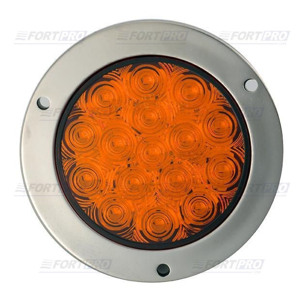 Fortpro 4” Round Amber, 16 SQ LED, 12 Volts, w / Mounting Bracket & Stainless
