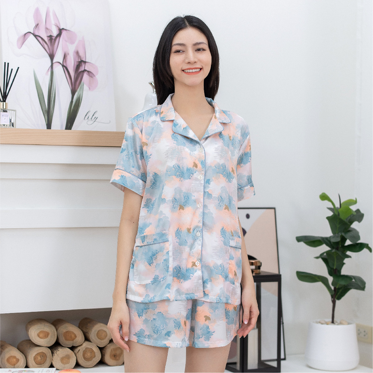 ชุดนอนเสื้อฮาวายแขนสั้น และกางเกงขาสั้น Forest Set สีเขียว CNN-PPA428
