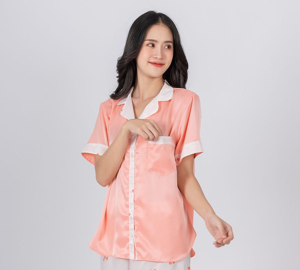 ภาพขนาดย่อ: ชุดนอนเสื้อฮาวายแขนสั้น และกางเกงขาสั้น Lucky Set สีโอรส CNN-PPA422