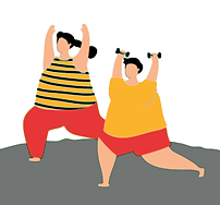An illustration of two overweight people doing exercise