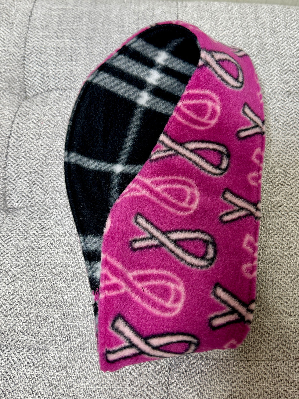 Thumbnail: Ear Warmer Headband - Pink Ribbon/Black Plaid
