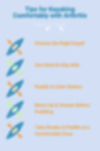 graphic showing tips for kayaking comfortably with arthritis