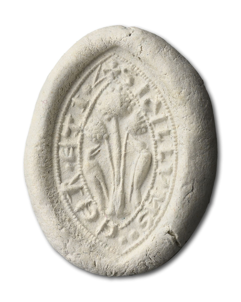 Thumbnail: Medieval bronze seal of a pair of birds with a tree. English, 14th century.