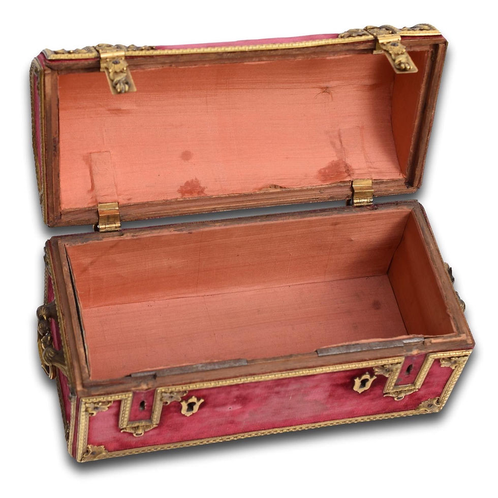 Thumbnail: Dome topped velvet casket with gilt bronze mounts.  Italian, 17th century.