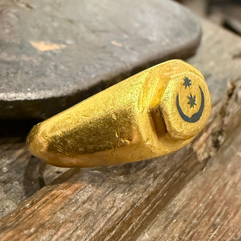 Thumbnail: Gold Ring with Silver Inlaid Crescent Moon and Stars. Roman, 3rd Century A.D.