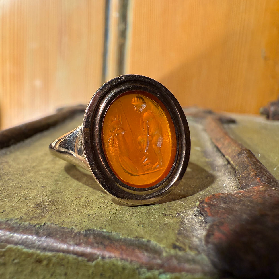 Thumbnail: Gold Ring with Roman Carnelian Intaglio of Eros before an Altar.