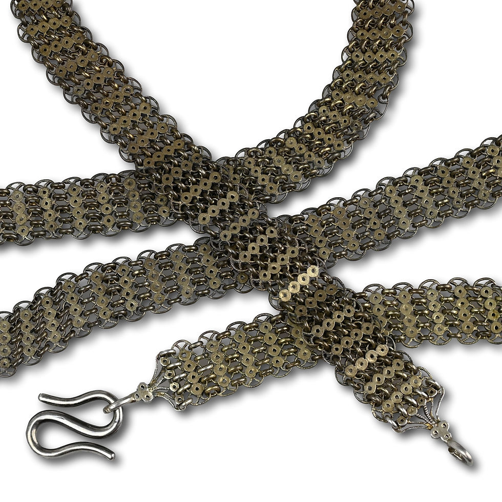 Thumbnail: Silver gilt filigree long chain.  Russian, 18th century.