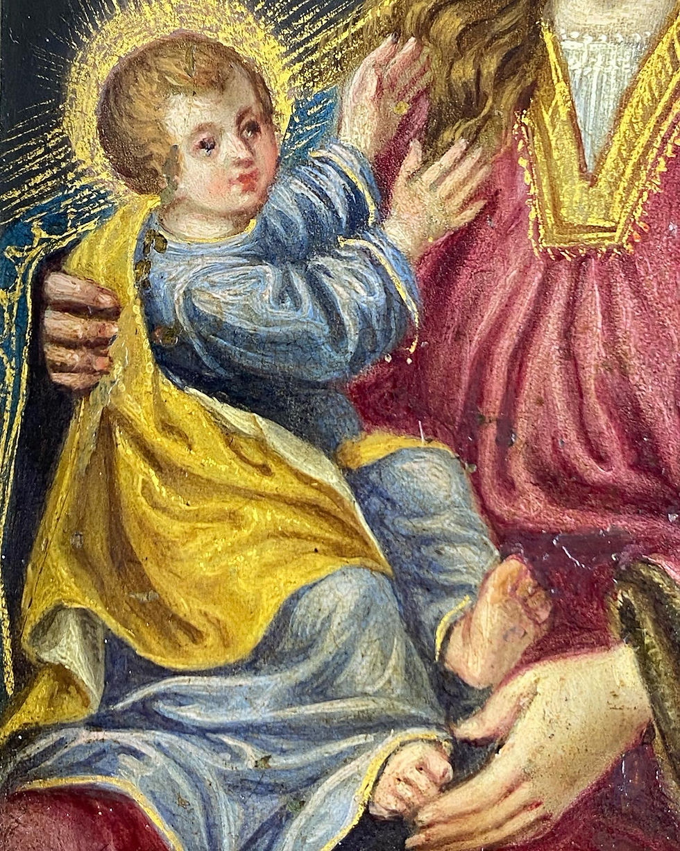 Thumbnail: Cabinet painting of the virgin & child. Spanish, mid 17th century.