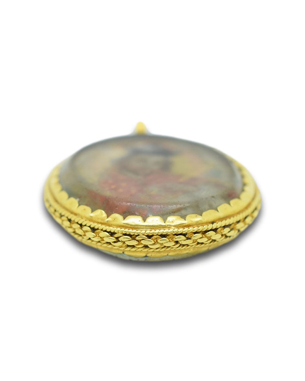 Thumbnail: Gold devotional pendant with miniatures. Spanish, c.1700.