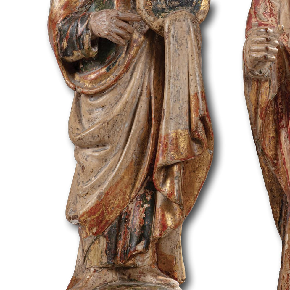 Thumbnail: Polychrome Sculptures of St. John and a Reliquary Figure. Germany, 14th century.