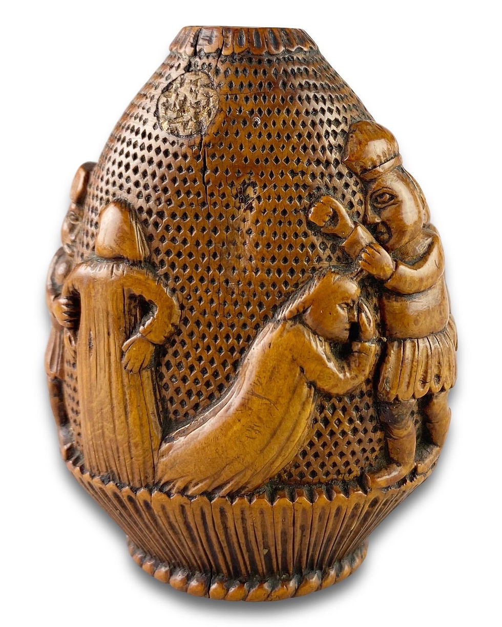 Thumbnail: Boxwood snuff flask carved in relief with the crucifixion. Dutch, 17th century.