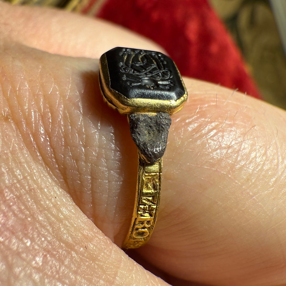 Thumbnail: Early Eighteenth-Century Gold Mourning Ring with Monogram and Vanitas Device.