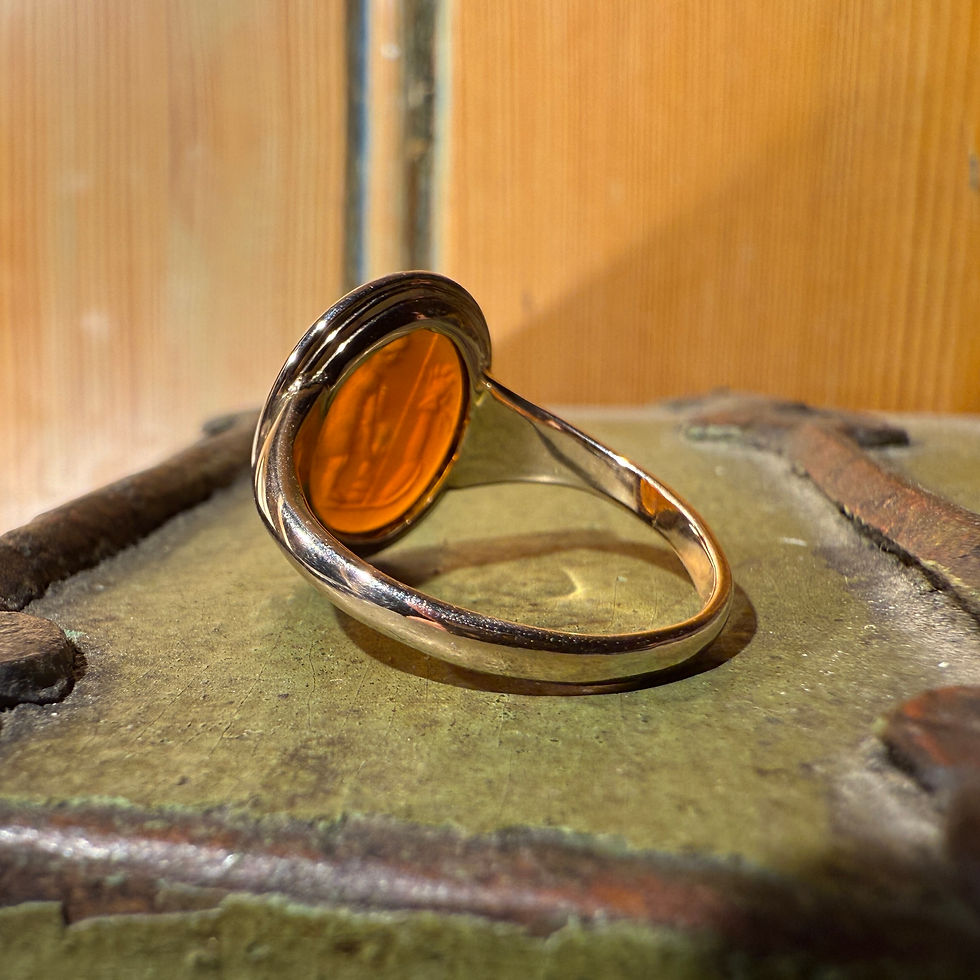 Thumbnail: Gold Ring with Roman Carnelian Intaglio of Eros before an Altar.