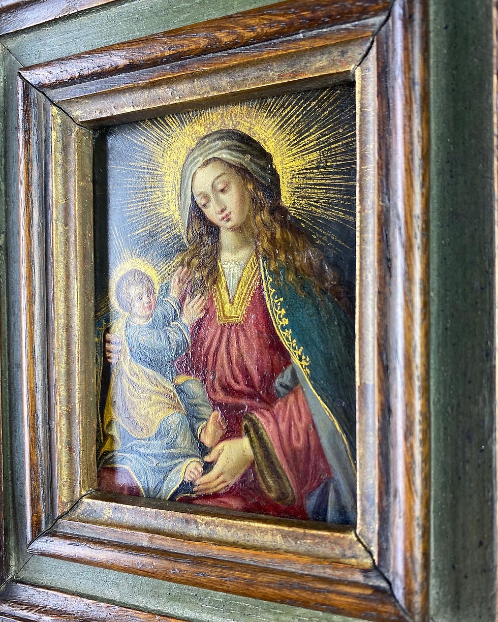 Thumbnail: Cabinet painting of the virgin & child. Spanish, mid 17th century.