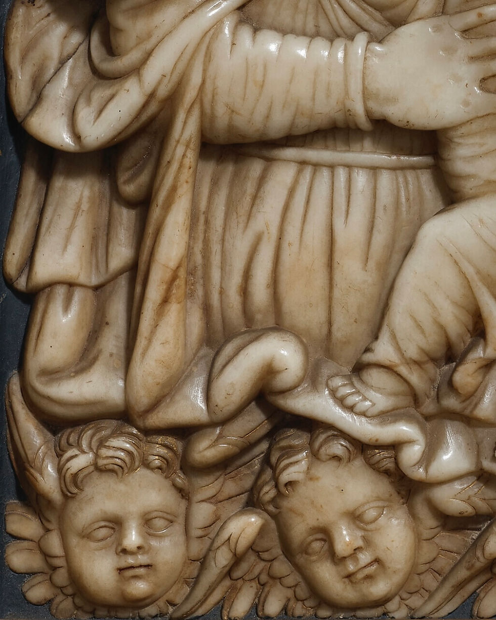 Thumbnail: Alabaster relief of the Virgin and child with angels. Spanish, 16th century.