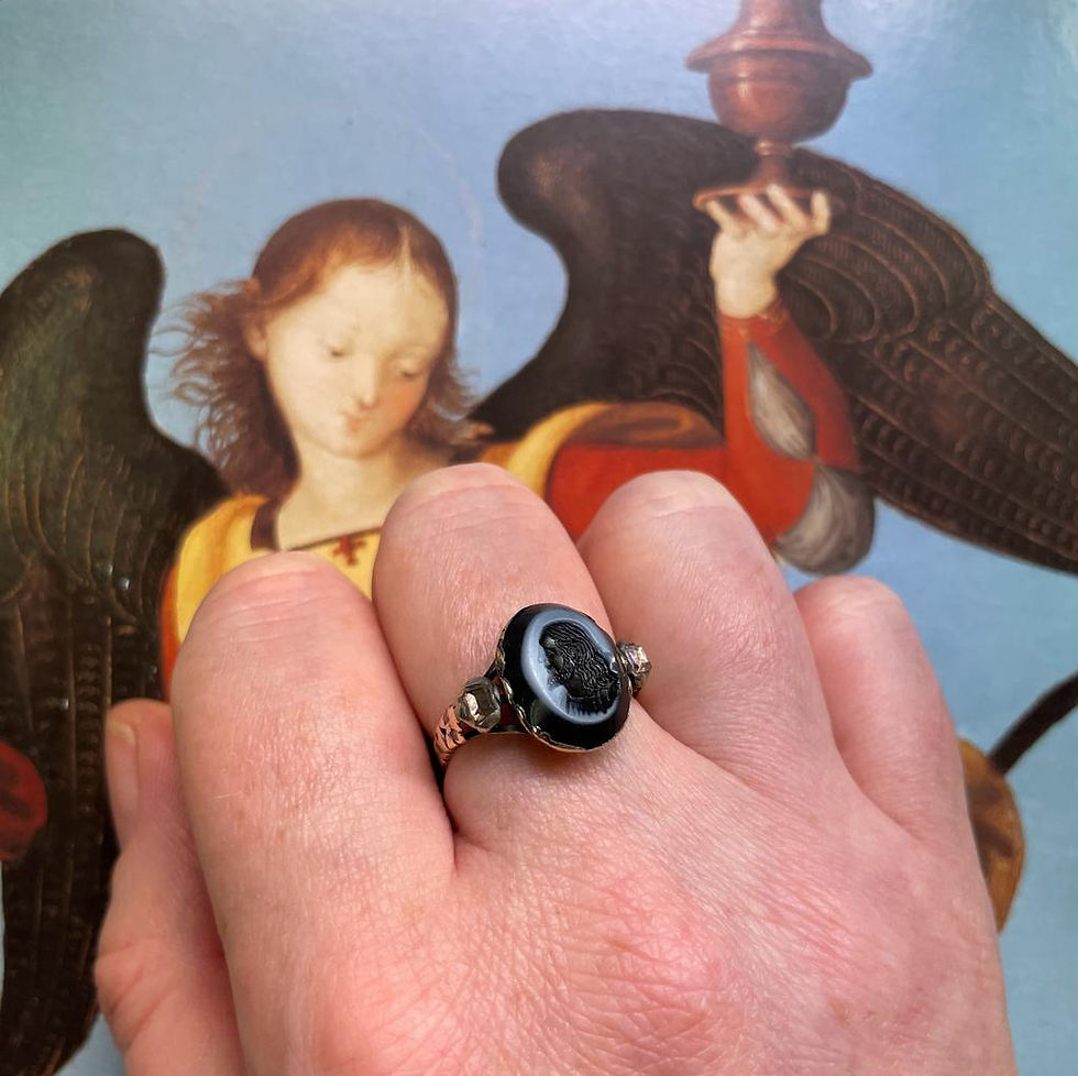 Thumbnail: Gold & diamond ring with an intaglio of Christ. Italian or German, circa 1670.