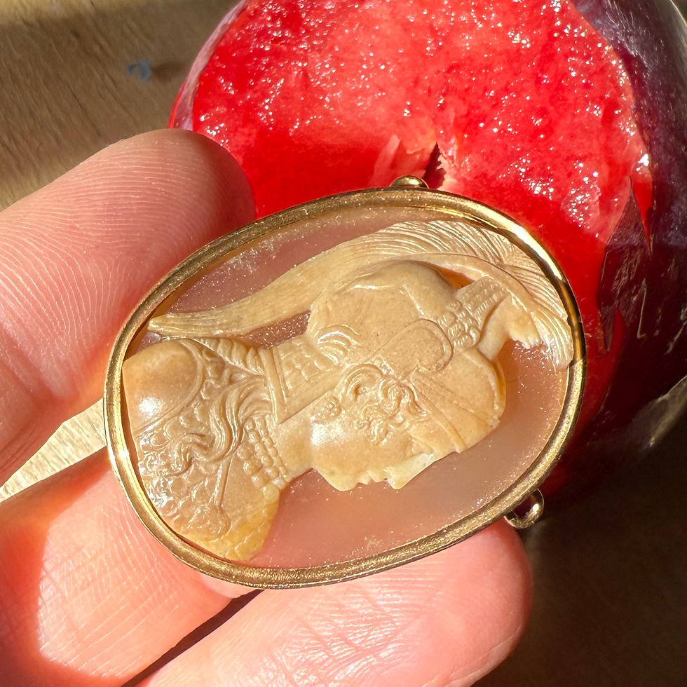 Thumbnail: Gold mounted Sardonyx cameo of the Greek Goddess Athena. Italy, 18th century.