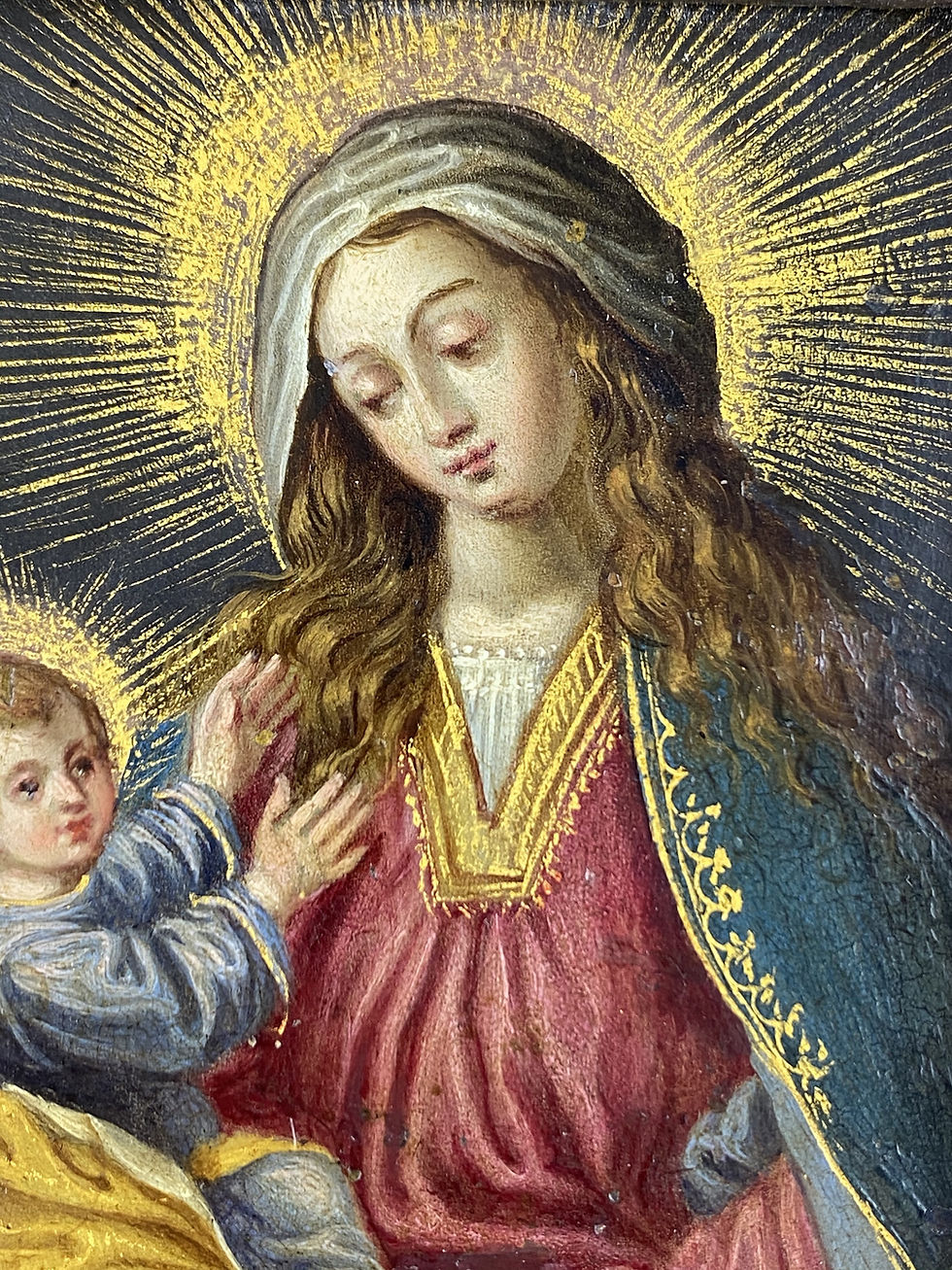 Thumbnail: Cabinet painting of the virgin & child. Spanish, mid 17th century.