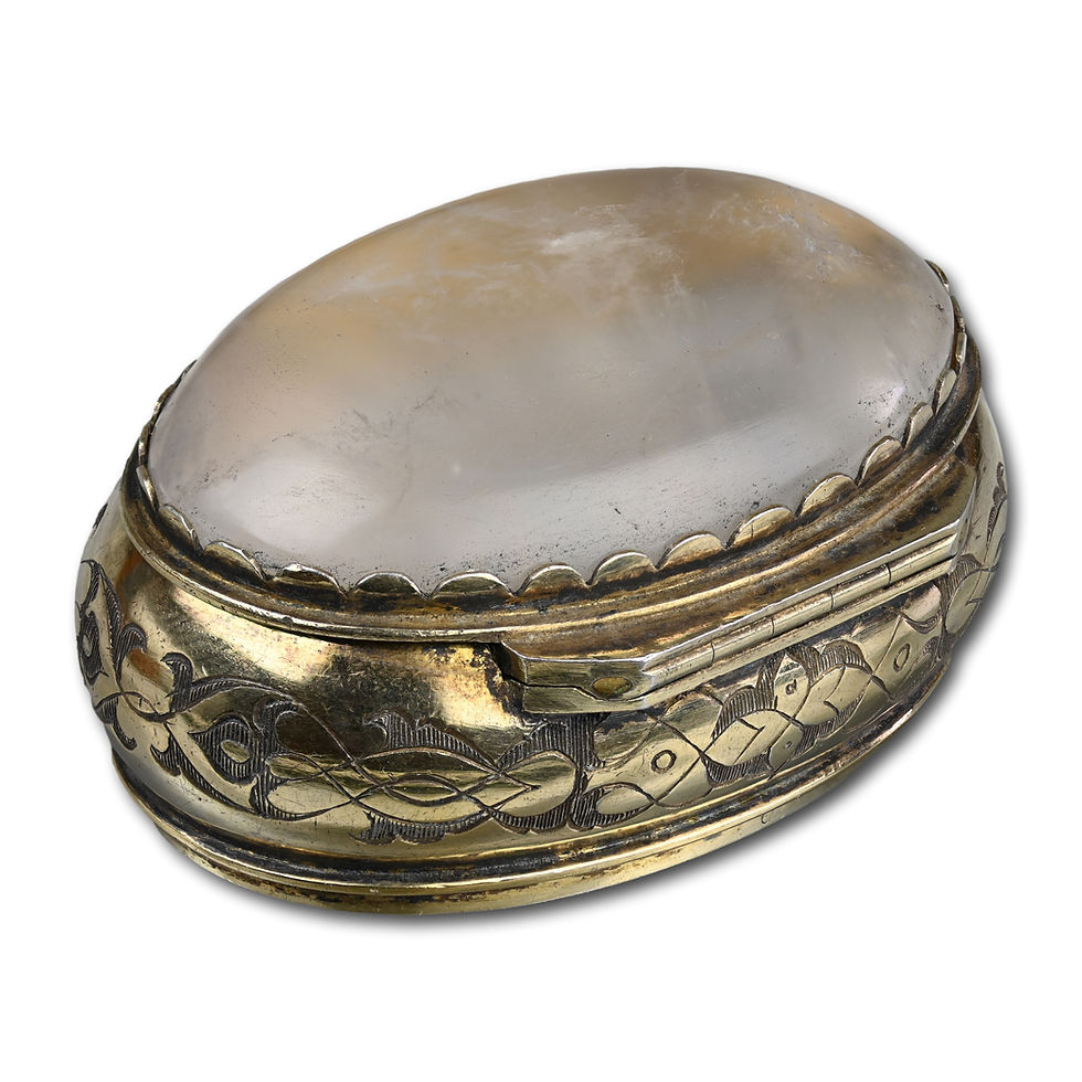 Thumbnail: Engraved silver gilt and rock crystal box.  German, early 18th century.