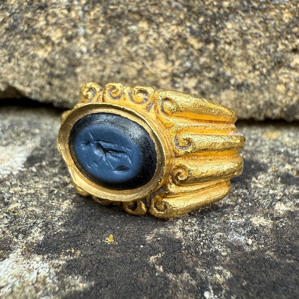 Thumbnail: Heavy Roman Gold Ring Set with a Nicolo Intaglio. Roman, 3rd century AD.