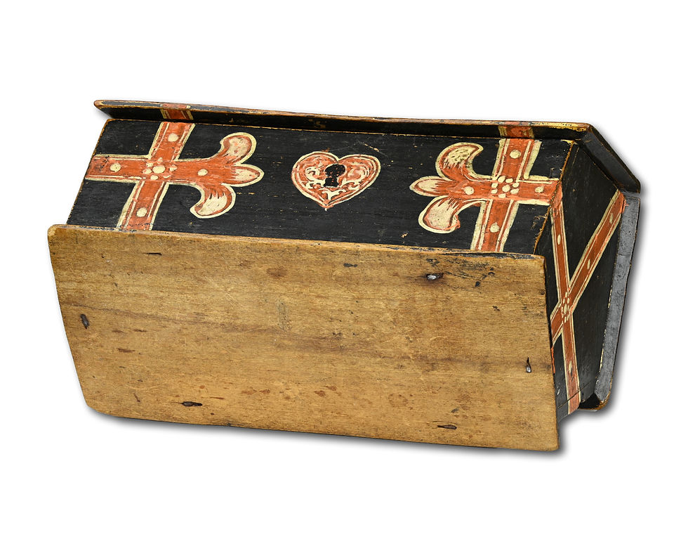 Thumbnail: Miniature painted beech casket dated 1596. German, late 16th century.