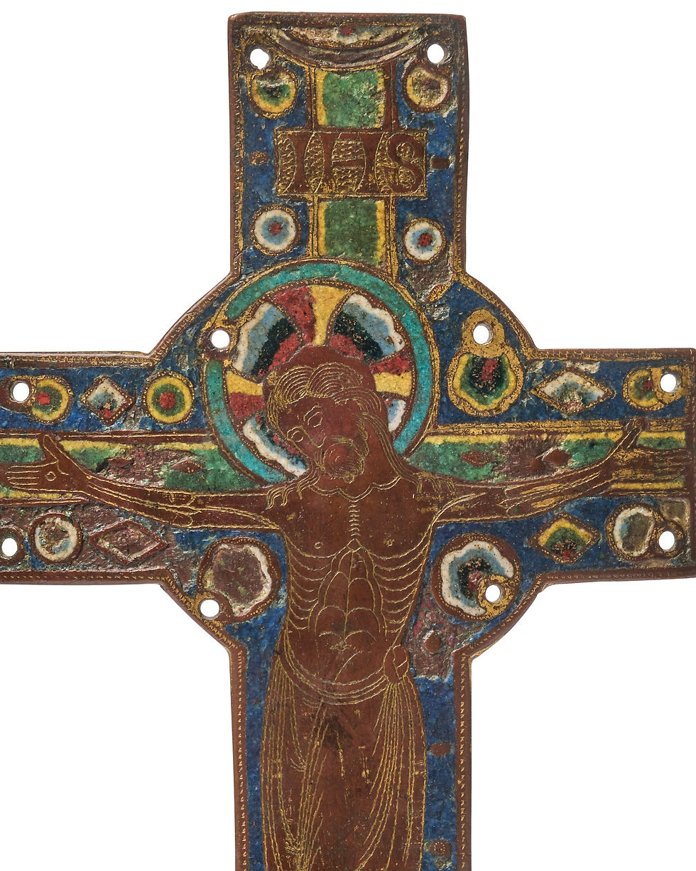 Thumbnail: Engraved Champlevé Enamel Crucifix.  Limoges, France, circa 1200.