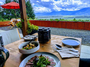 View of the Creston Valley from Manzareh Restaurant balcony at Pippin Point Cidery.